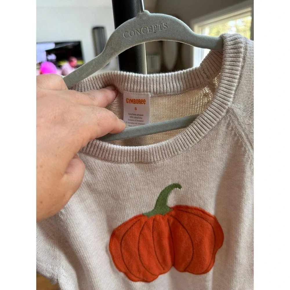 Gymboree pumpkin embroidered sweater dress intarsia fairisle pumpkins girls 8